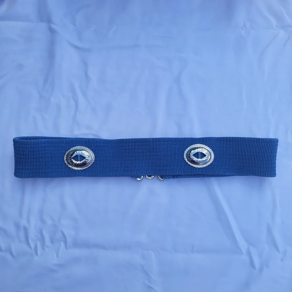 Vintage Style Blue Elastic Cinch Belt Lot of 4 Western Concho Denim Navy Small